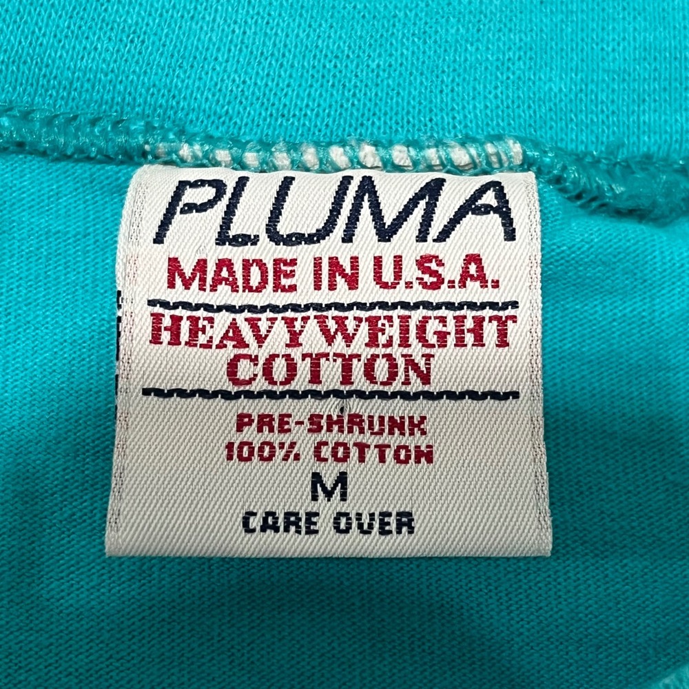 Pluma Mens Vintage Heavyweight Cotton T-Shirt Teal Made in‎ USA Size M Solid - Picture 3 of 7